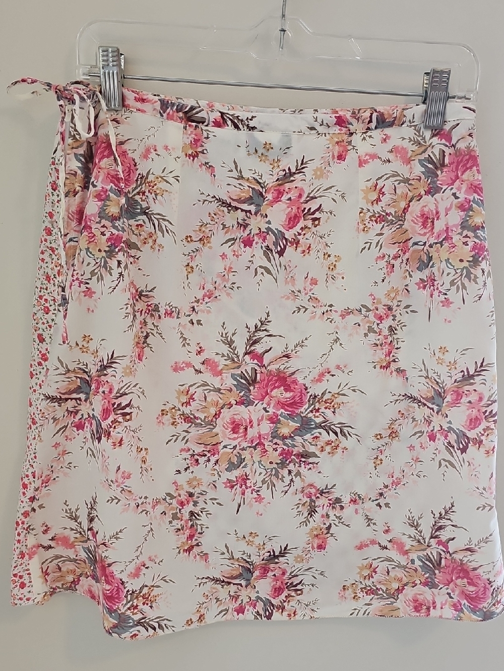 Funky People Floral Patchwork Wrap Mini Skirt Womens Size S Pink White Cotton